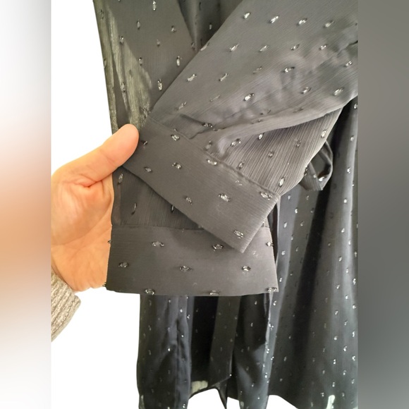 Banana Republic Black Polka Dot Glitter Long Sleeve Shift Dress W/Waist Tie-10 - Picture 5 of 5